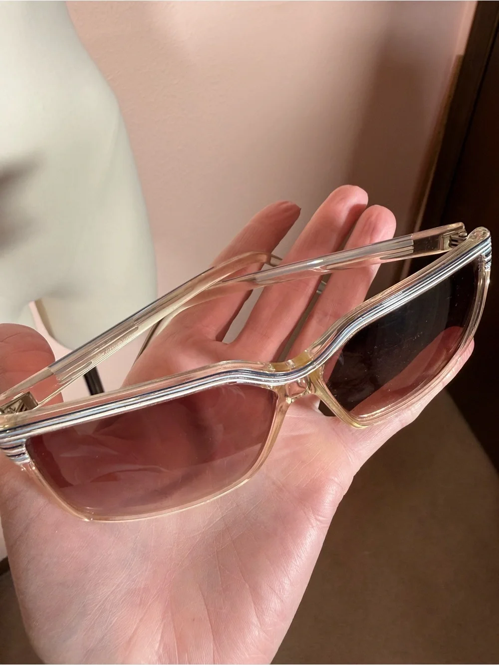 Vintage 1970's Blue white Clear plastic Oversized Grandma Sunglasses